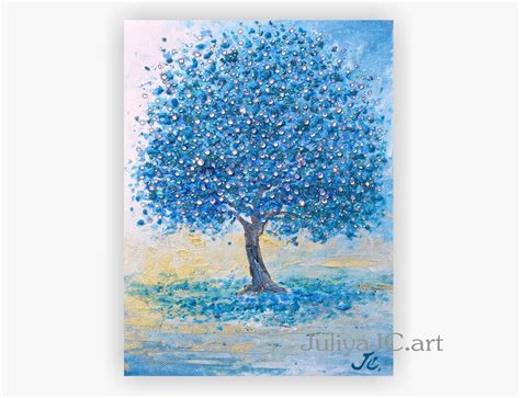 Tree Painting Original Art Blue Tree Artwork Landscape with | Etsy