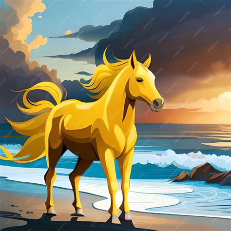 Premium AI Image | A painting of a horse with a sunset in the background.