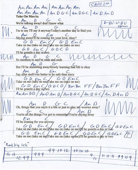 Take On Me (A-ha) Guitar Chord Chart - Capo 2nd Fret | Guitar chords ...