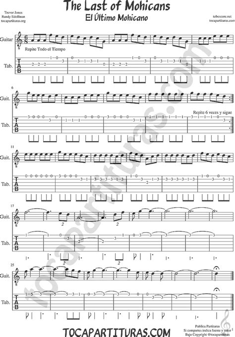 tubescore: The Last of Mohicans Tab Sheet Music for Guitar OST