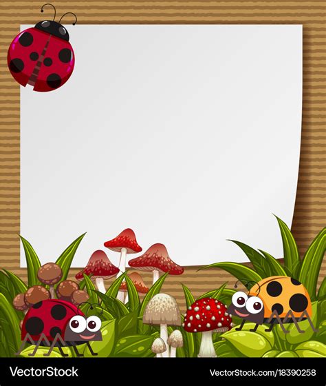 Border template with cute ladybugs in garden Vector Image