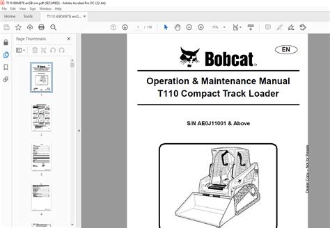 Bobcat T110 Compact Track Loader Operation & Maintenance Manual SN ...