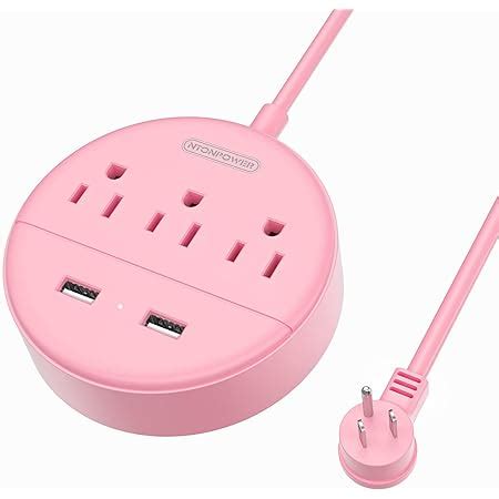 Amazon.com: Flat Plug Power Strip with USB, NTONPOWER Pink Extension ...