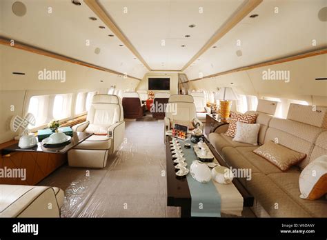 Interior view of the cabin of a 737-700 jet airliner of BBJ (Boeing ...