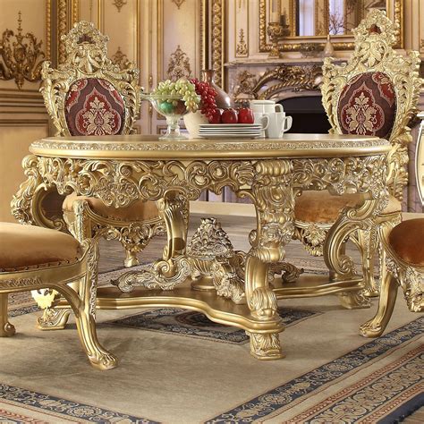 Buy Homey Design HD-8086 Dining Table in Gold Finish, Lacquer online
