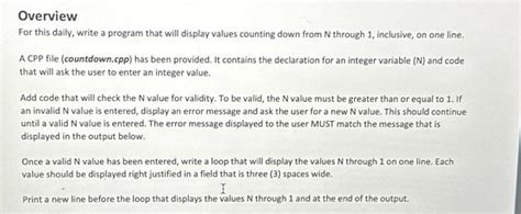 Solved Overview For this daily, write a program that will | Chegg.com