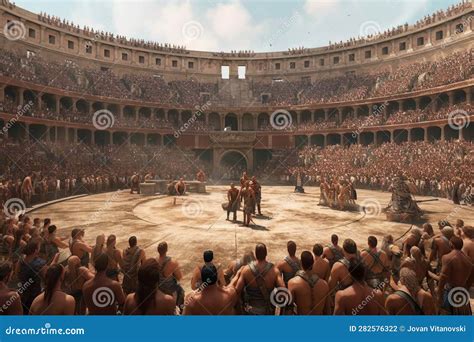 Watching a Chariot Race and Gladiator Fight in The_Colosseum Generative AI Stock Illustration ...