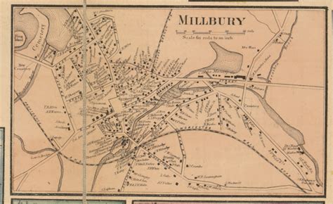 Millbury Village, Massachusetts 1857 Old Town Map Custom Print - Worcester Co. - OLD MAPS