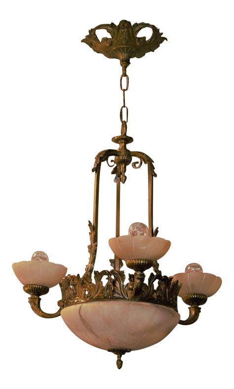 French Art Nouveau Bronze and Alabaster Dome Chandelier | Chairish