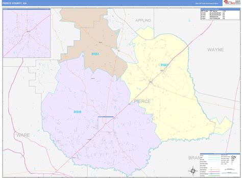 Pierce County, GA Wall Map Color Cast Style by MarketMAPS - MapSales.com