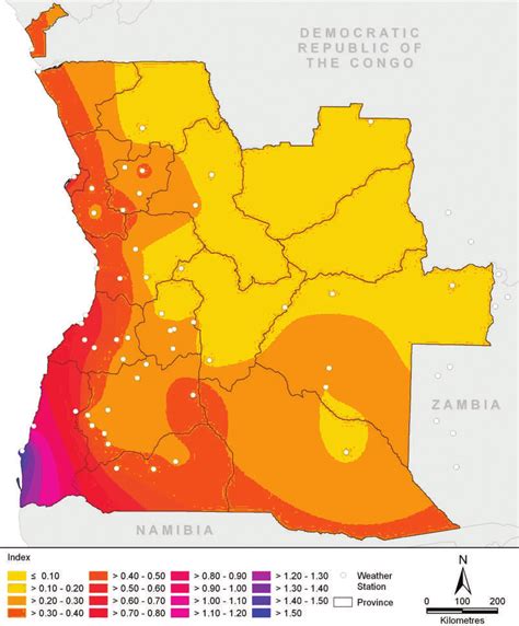 Map showing Angola's coefficient of variation of annual rainfall ...