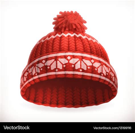 Red winter knitted hat 3d icon Royalty Free Vector Image