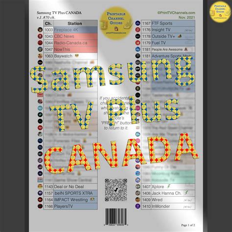 Samsung TV Plus Stations CANADA 2021 - Free Printable PDF