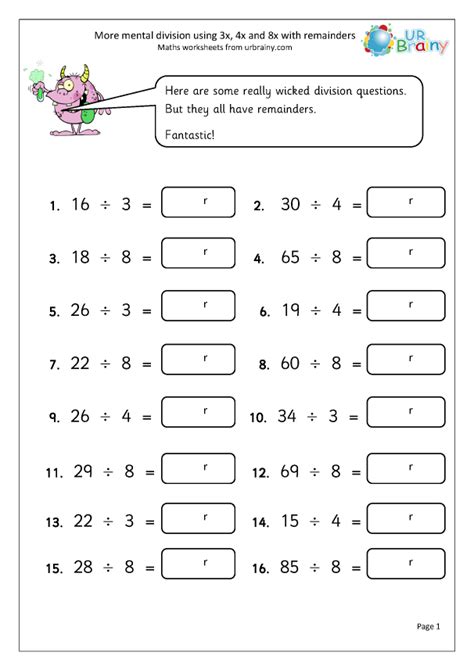 More mental division with remainders - Division Maths Worksheets for Year 3 (age 7-8) by ...