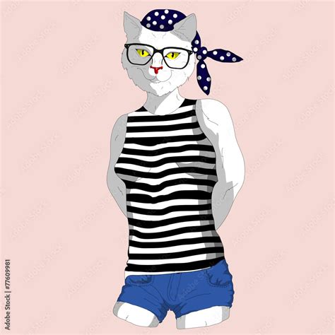 vector illustration of a cat wearing glasses Stock Vector | Adobe Stock