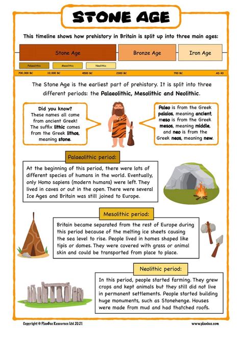 the stone age worksheet is shown with information about what it's like ...