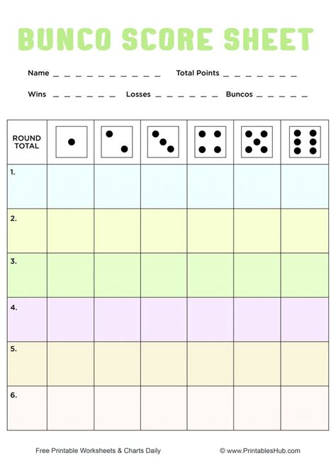 Free Bunco Printable Score Sheets