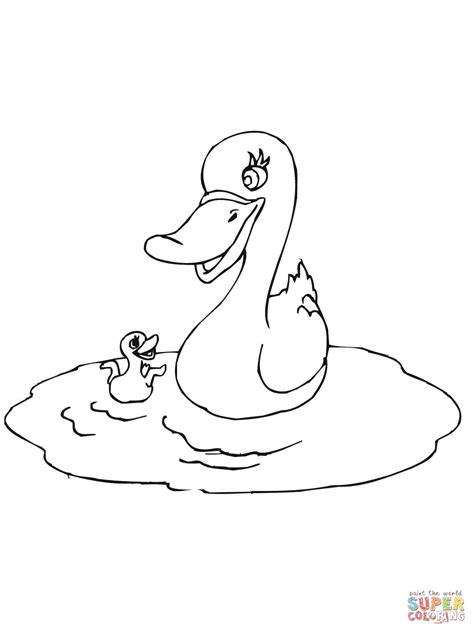 Mother Duck with Baby Coloring page | Free Printable Coloring Pages