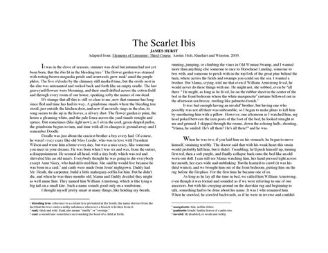 The Scarlet Ibis Text - read - The Scarlet Ibis JAMES HURST Adapted from: Elements of Literature ...