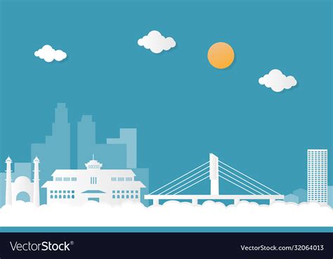 Bandung cityscape and city skyline using paper Vector Image