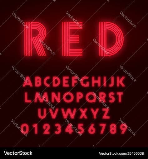 Red neon alphabet font letters and numbers line Vector Image