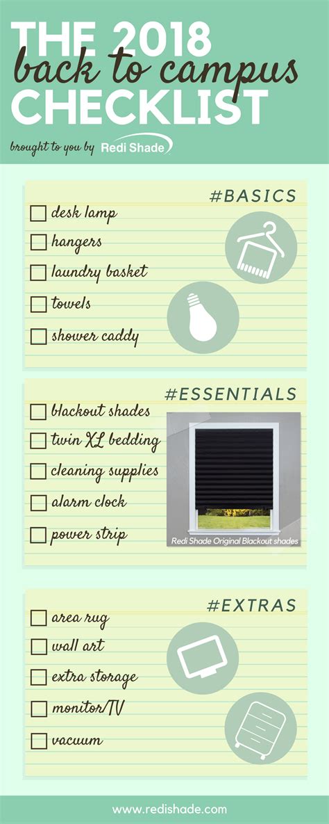 Our 2018 Back to Campus Checklist - Redi Shade | Dorm room checklist ...