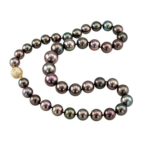 Black Tahitian Cultured Pearl Necklace | From a unique collection of vintage beaded necklaces at ...