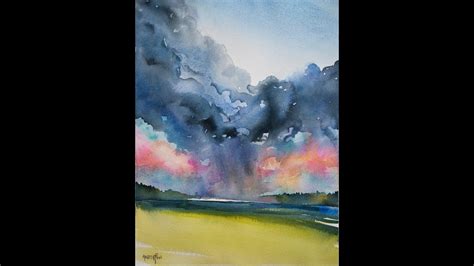 How to Paint a Stormy Sunset Sky in Watercolor - YouTube