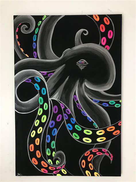 Black rainbow octopus painting. Excited to share this item from my # ...