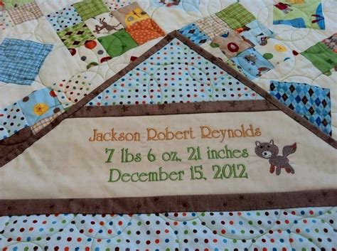 Another baby quilt label for a gift with machine embroidery … | Quilt ...