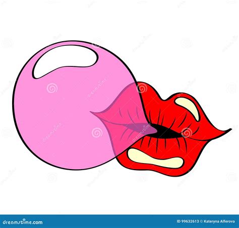 Lips Blowing Pink Bubble Gum. Pop Art Style Stock Vector - Illustration ...