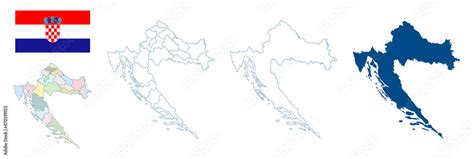 Croatia map. Set of vector maps. Detailed blue outline and silhouette ...