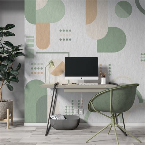 Geometric Abstraction Wallpaper, Green Abstract Shapes Wall Art ...