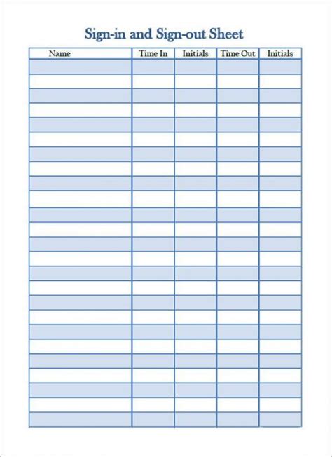 Sign In Sheet Template | Sign in sheet, Sign out sheet