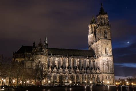 germany, Temples, Night, Street, Lights, Cathedral, Magdeburg, Cities ...