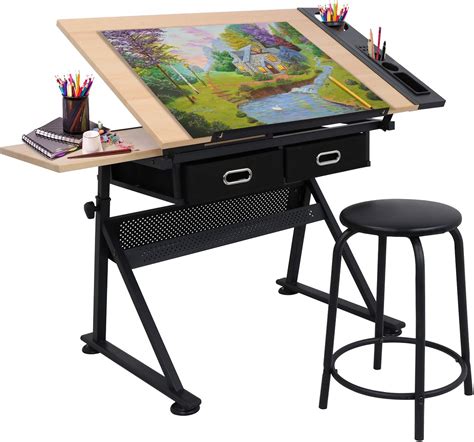 Yaheetech Height Adjustable Drafting Table Drawing Table Artist Desk ...