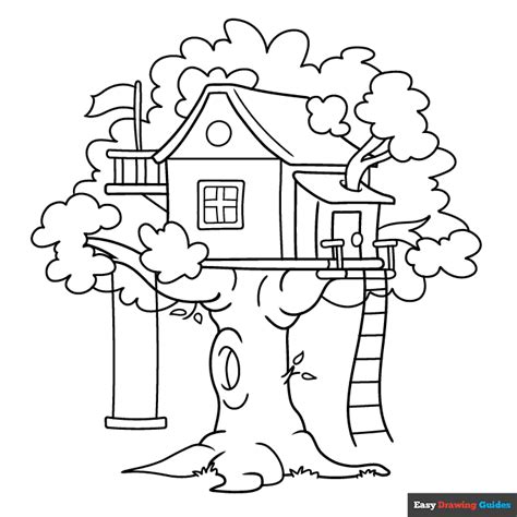 Tree House Coloring Page | Easy Drawing Guides