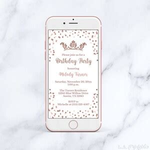 Editable Princess Birthday Party Evite Template Rose Gold - Etsy