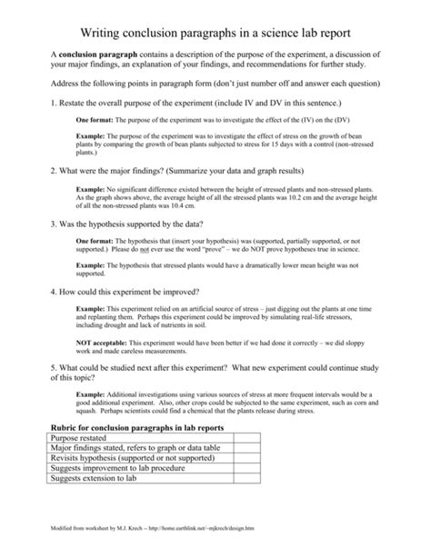 Writing conclusion paragraphs in a science lab report