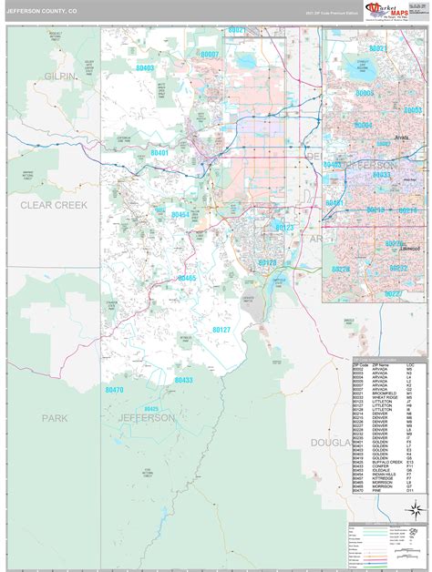 Jefferson County, CO Wall Map Premium Style by MarketMAPS