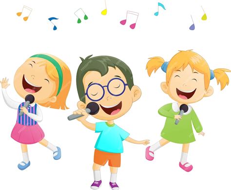 Premium Vector | Happy cartoon boys and girls singing