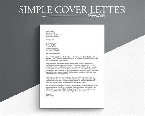 Simple Cover Letter Template. Google Docs/microsoft Word. - Etsy Australia