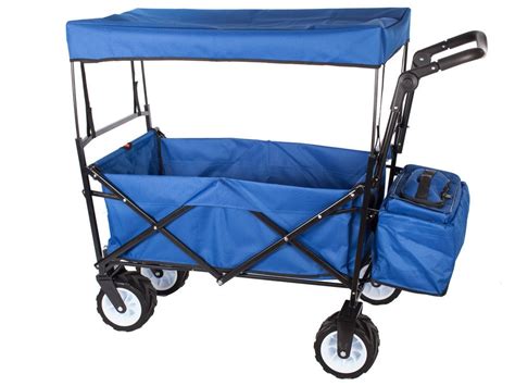 BLUE OUTDOOR PUSH FOLDING WAGON CANOPY GARDEN UTILITY TRAVEL CART ALL ...