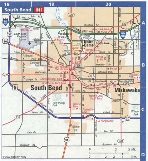 South Bend IN road map, highway South Bend city and surrounding area