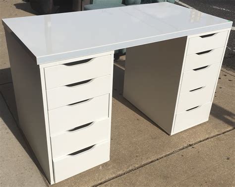 Uhuru Furniture & Collectibles: White Desk with 10 Drawers - $75 #451527 SOLD