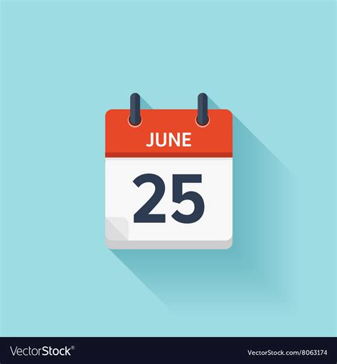 June 25 flat daily calendar icon date Royalty Free Vector