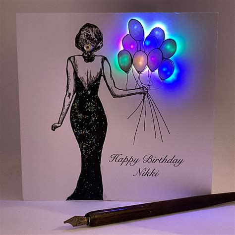 Light up Birthday Card Balloons Personalised Handmade - Etsy