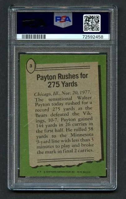 1978 TOPPS FOOTBALL WALTER PAYTON #3 Highlights PSA 5 EX Chicago Bears EUR 21,94 - PicClick FR