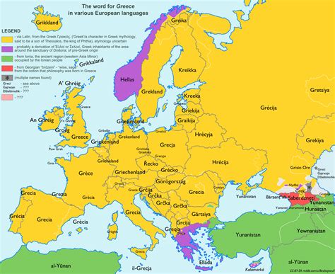 The word for Greece in various European languages : r/europe