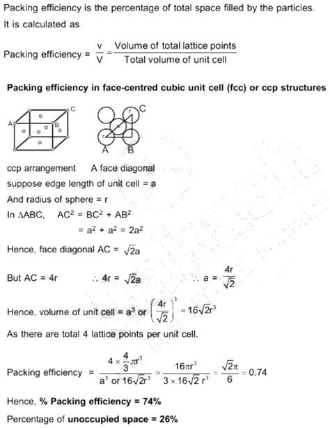 Packing fraction of face centered cibic unit cell